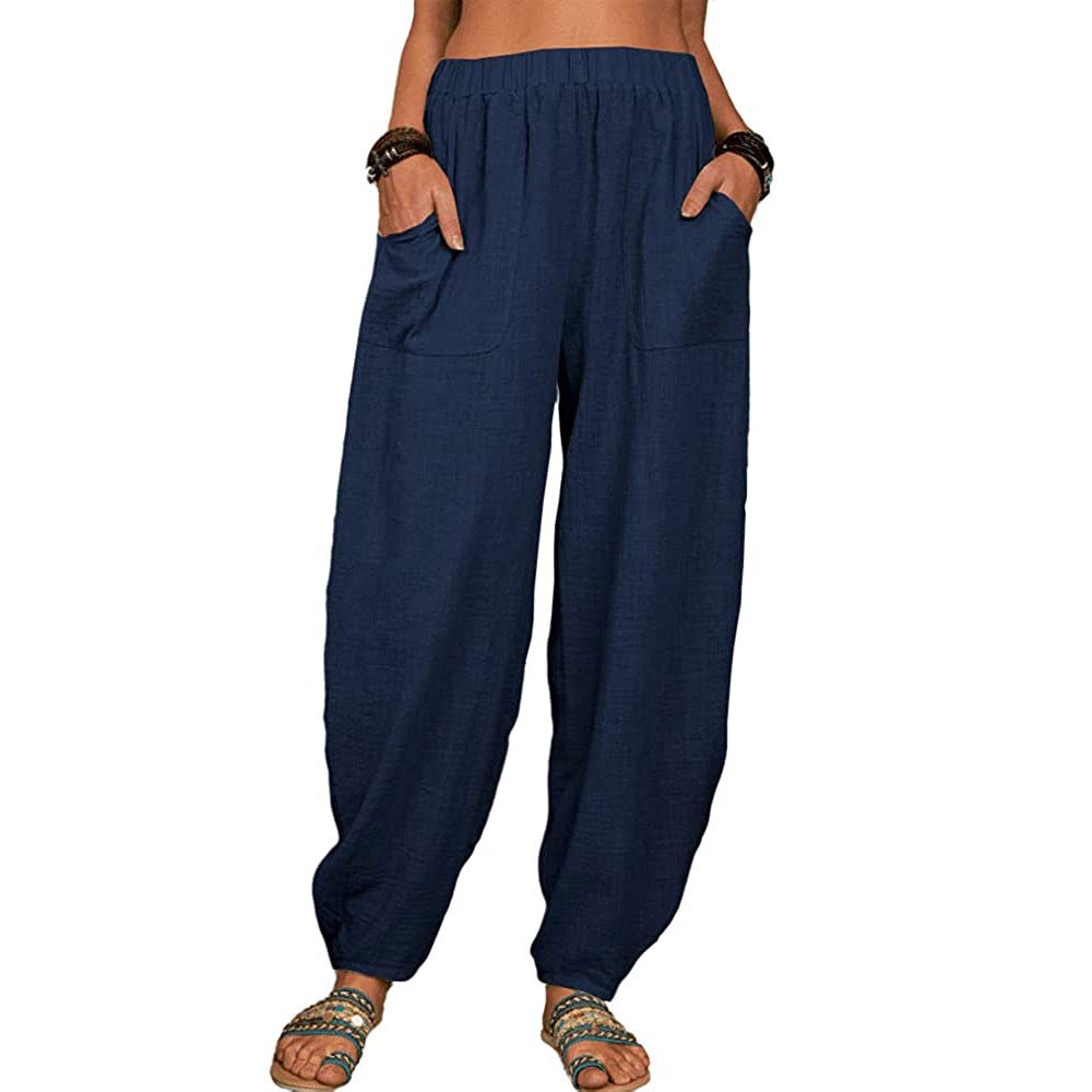 Pantalones casuales holgados de algodón para mujer 