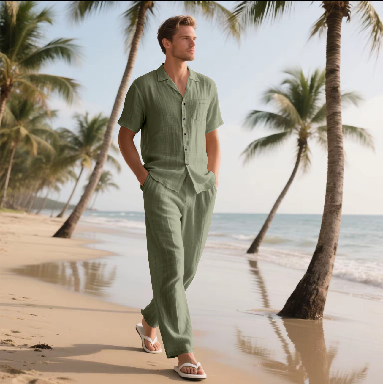 Men's Linen Short Sleeve Shirt and Trousers