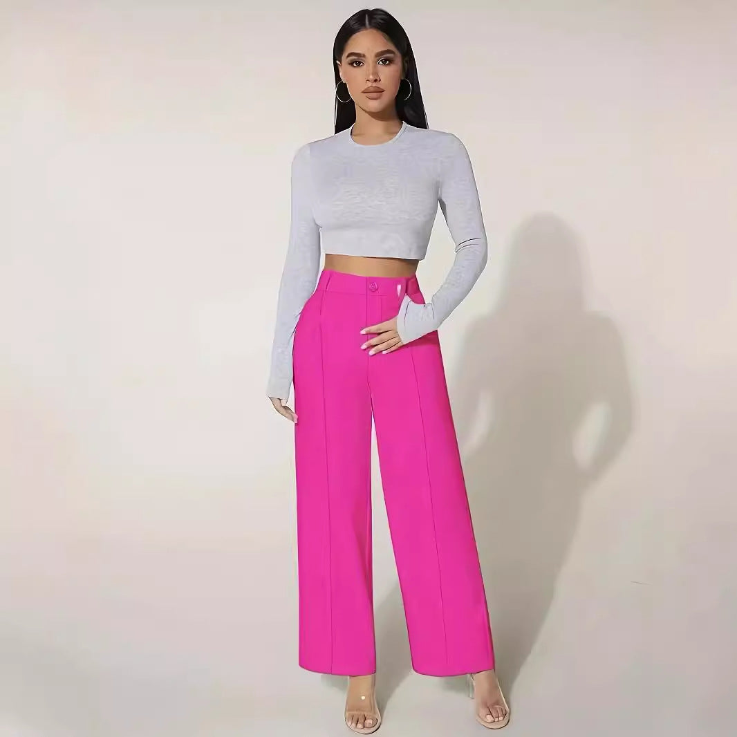 Pantalones casuales de cintura alta y pierna recta para mujer 