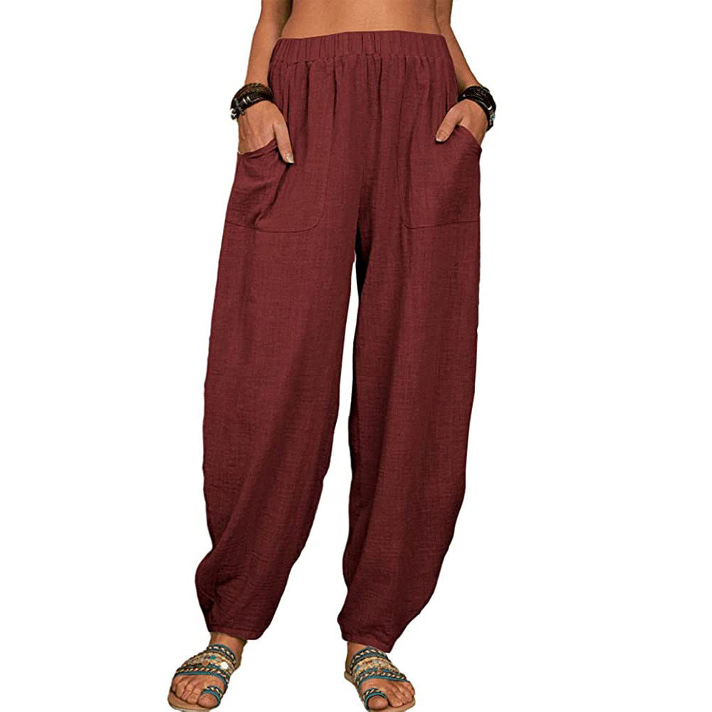 Pantalones casuales holgados de algodón para mujer 
