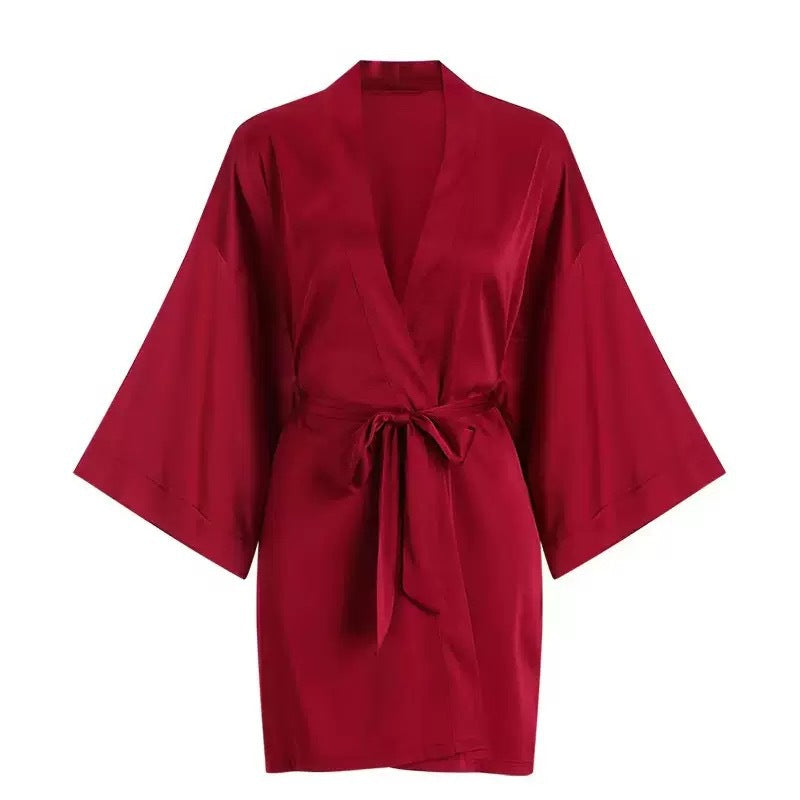 Lace Trim Ice Silk Pajama Set with Robe