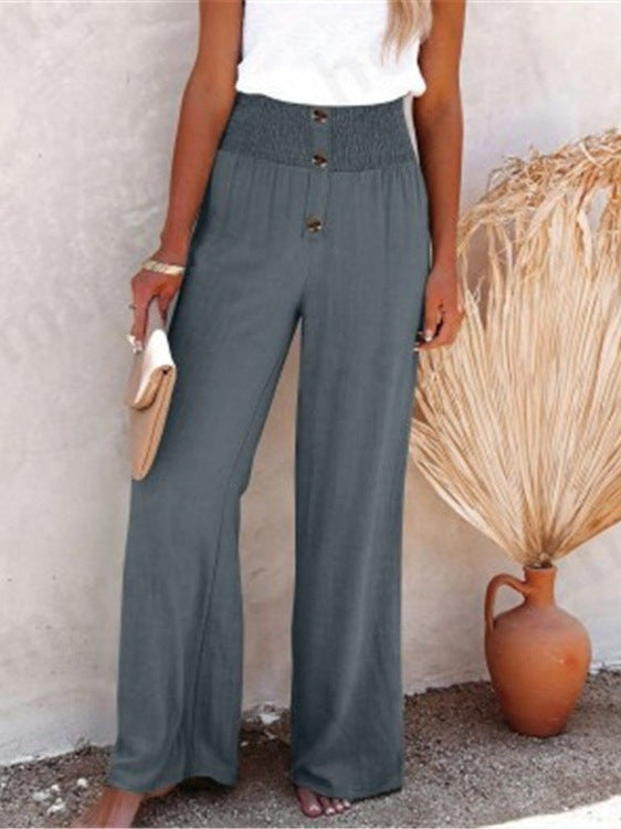 Pantalones casuales de pierna ancha de algodón y lino para mujer 