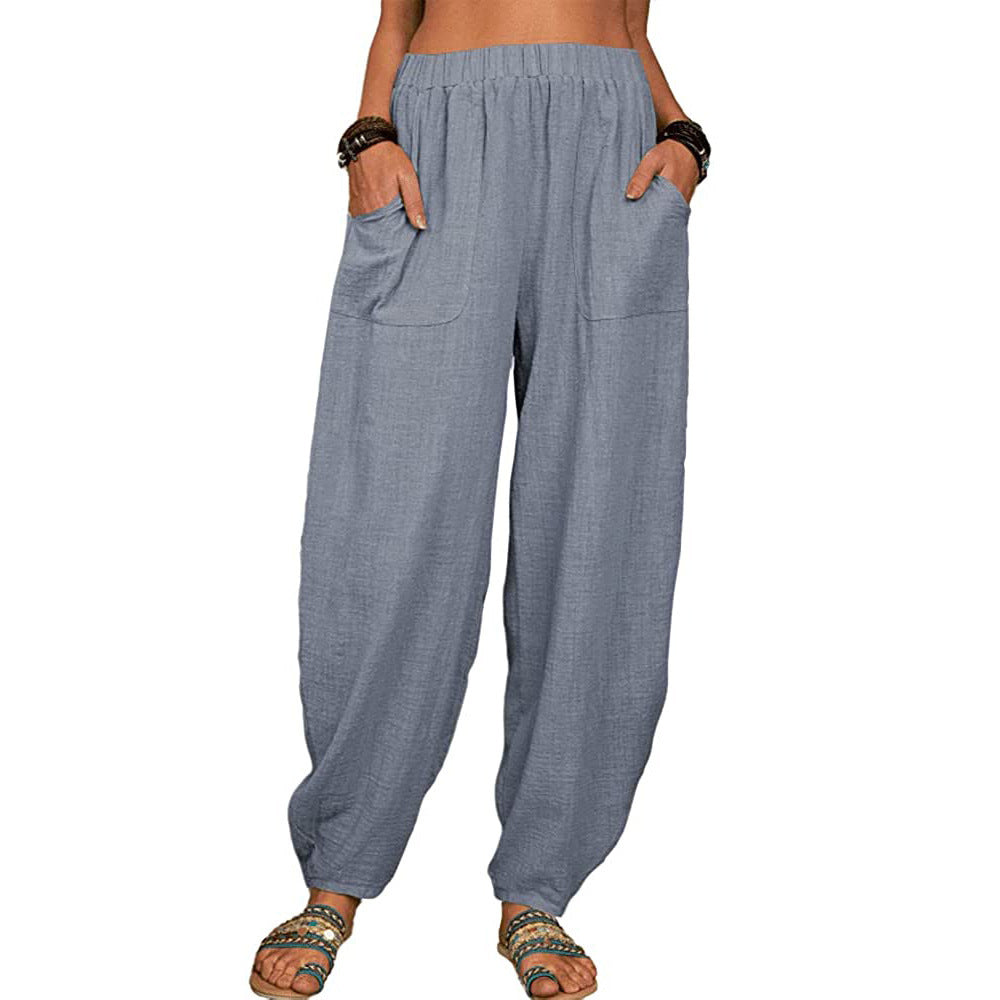 Pantalones casuales holgados de algodón para mujer 