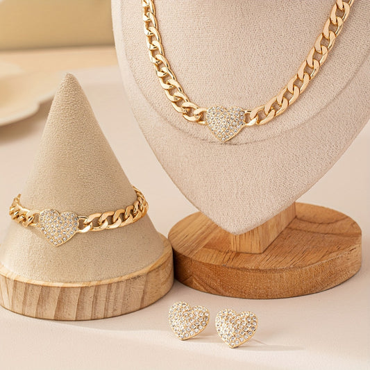 Heart-Shaped Jewelry Set with Necklace and Earrings
