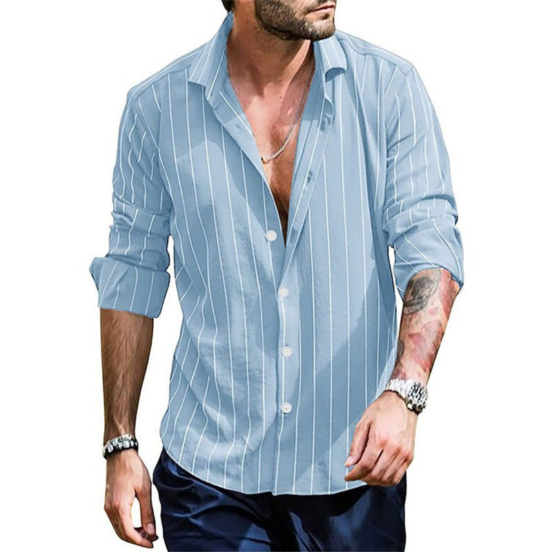 Mens Striped Long Cardigan with Lapel