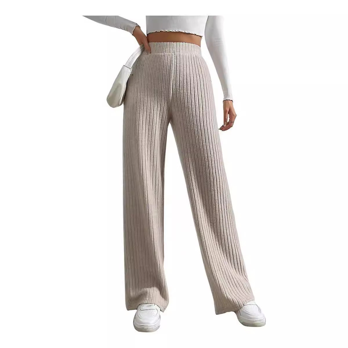 Wide-leg ribbed knitted pants