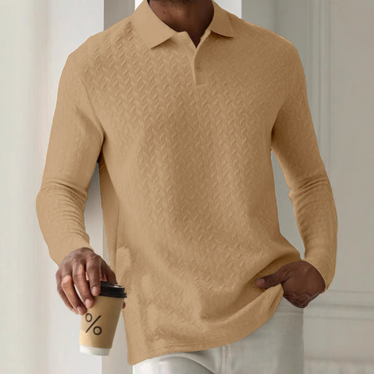 Mens Textured Long Sleeve Polo Shirts
