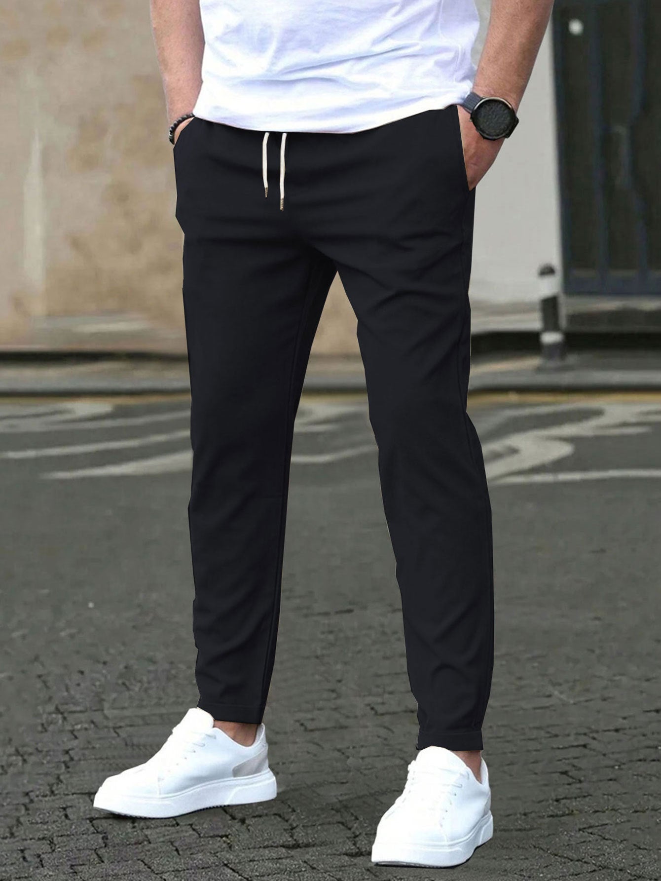 Solid-color casual pocket pants