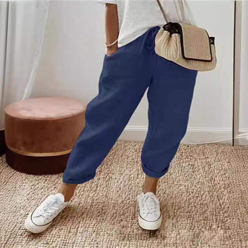 Pantalones casuales elásticos con bolsillos para mujer 