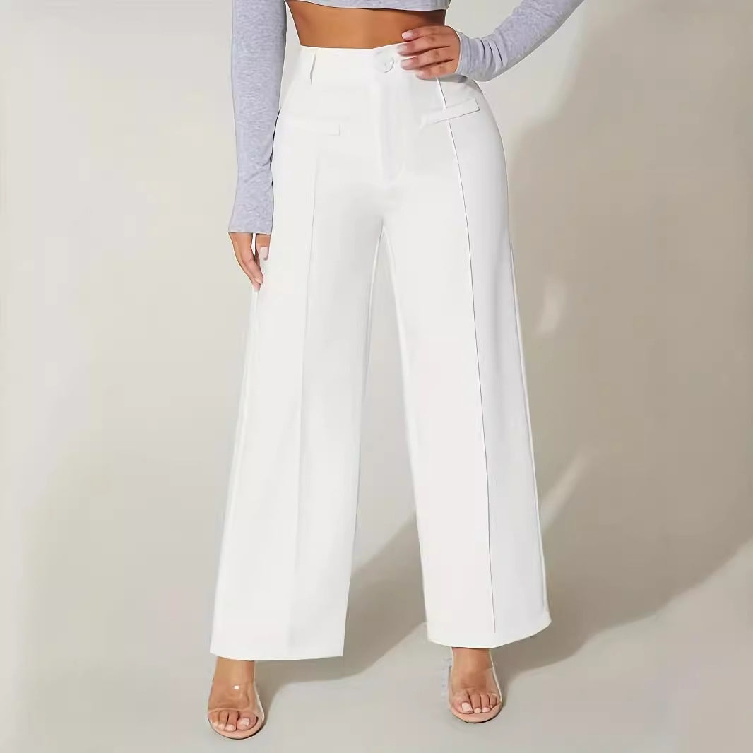 Pantalones casuales de cintura alta y pierna recta para mujer 