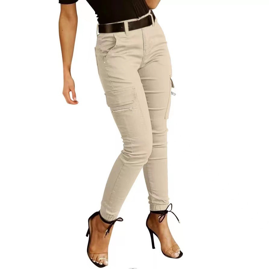 Women's Cotton Cargo Pants with Mid-Rise Waist