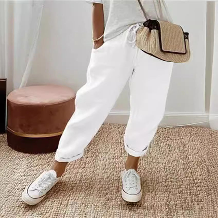 Pantalones casuales elásticos con bolsillos para mujer 