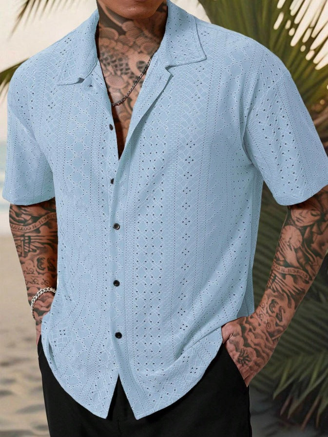 Men's Short Sleeve Jacquard Casual Shirt