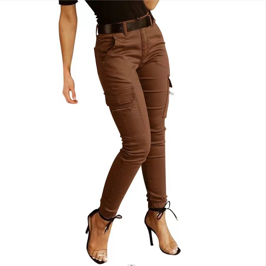 Women's Cotton Cargo Pants with Mid-Rise Waist