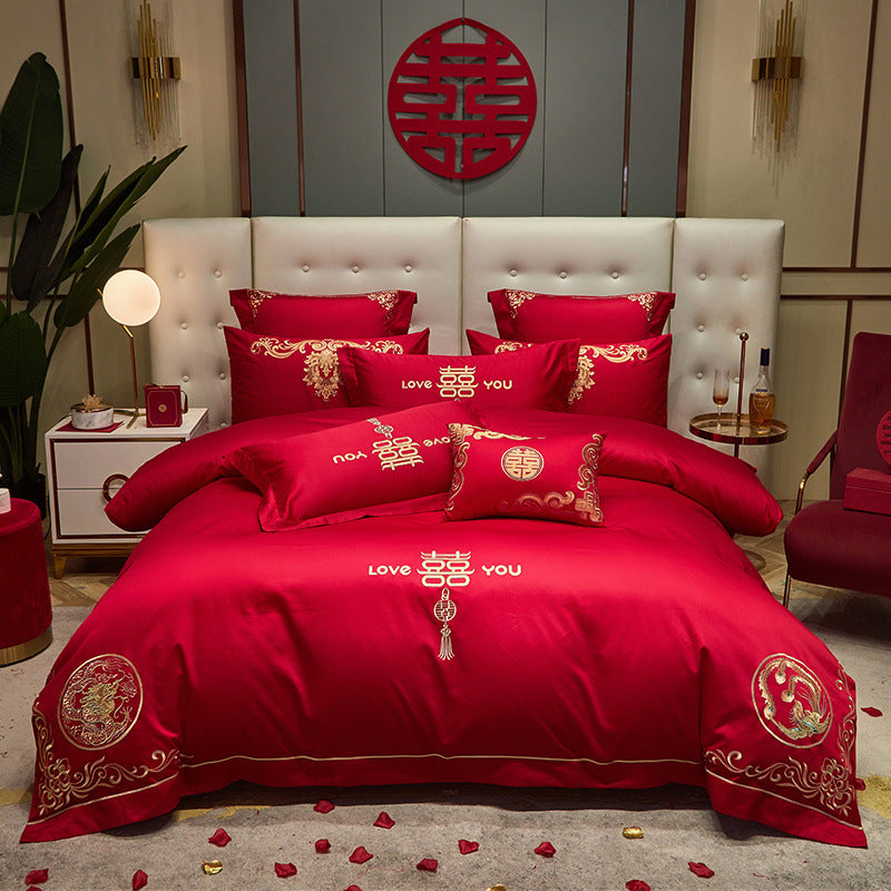 Wedding Cotton Bedding Set with Embroidery