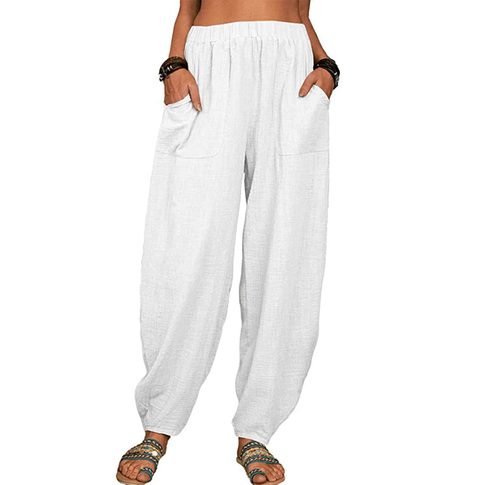 Pantalones casuales holgados de algodón para mujer 