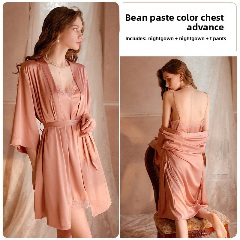 Lace Trim Nightgown and Robe Set