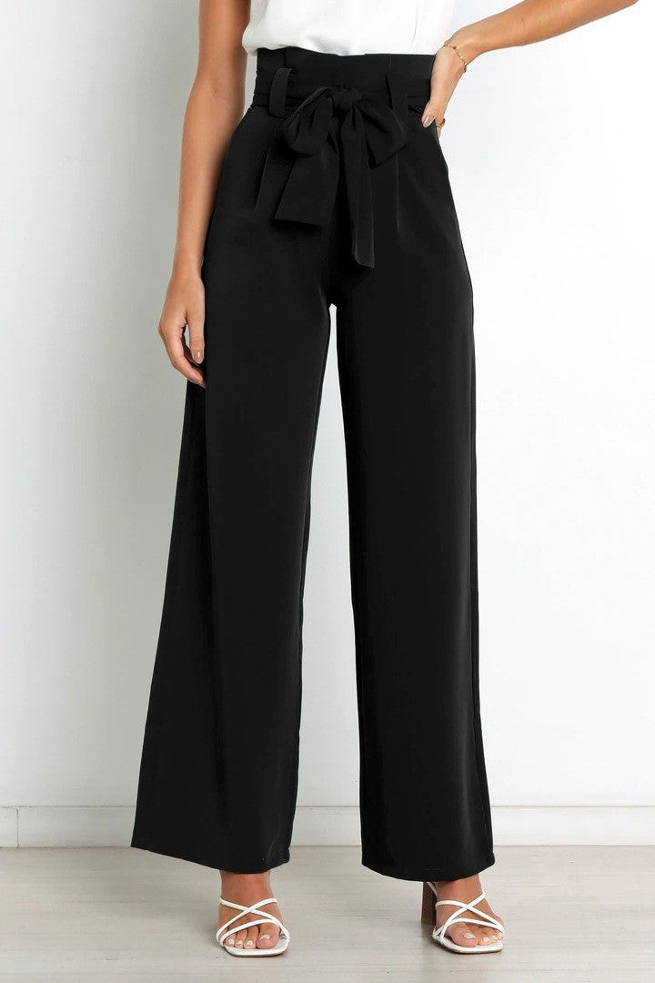 Wide-leg high-waisted lace-up dress pants woman