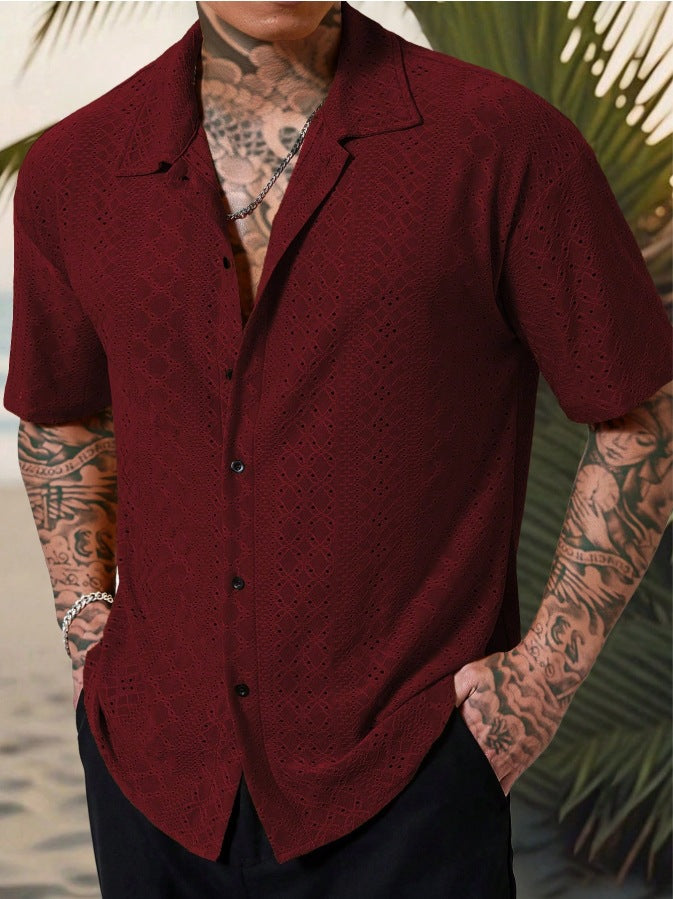 Men's Short Sleeve Jacquard Casual Shirt
