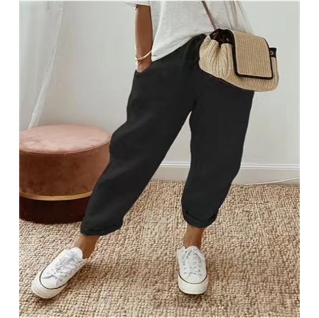 Pantalones casuales elásticos con bolsillos para mujer 