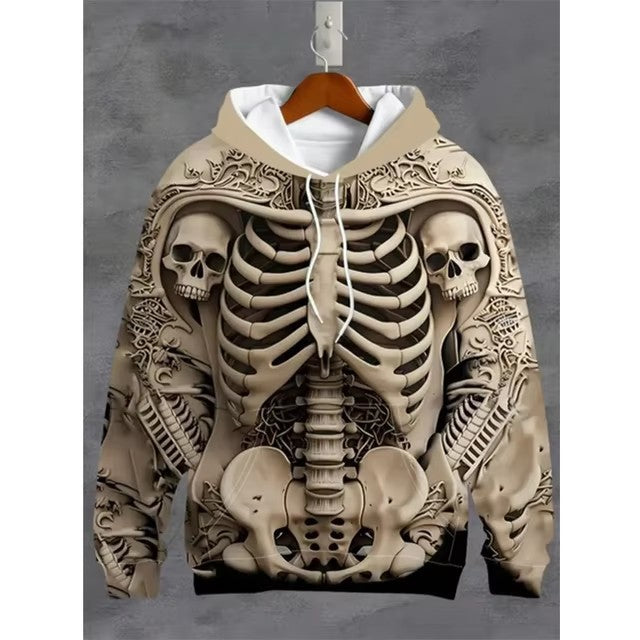 Funny Skull Printed Hooded Sweatshirt