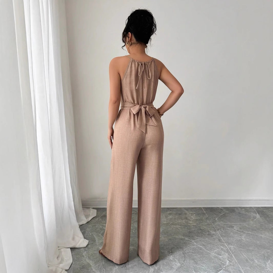 Khaki Pleated Off-Shoulder Jumpsuit