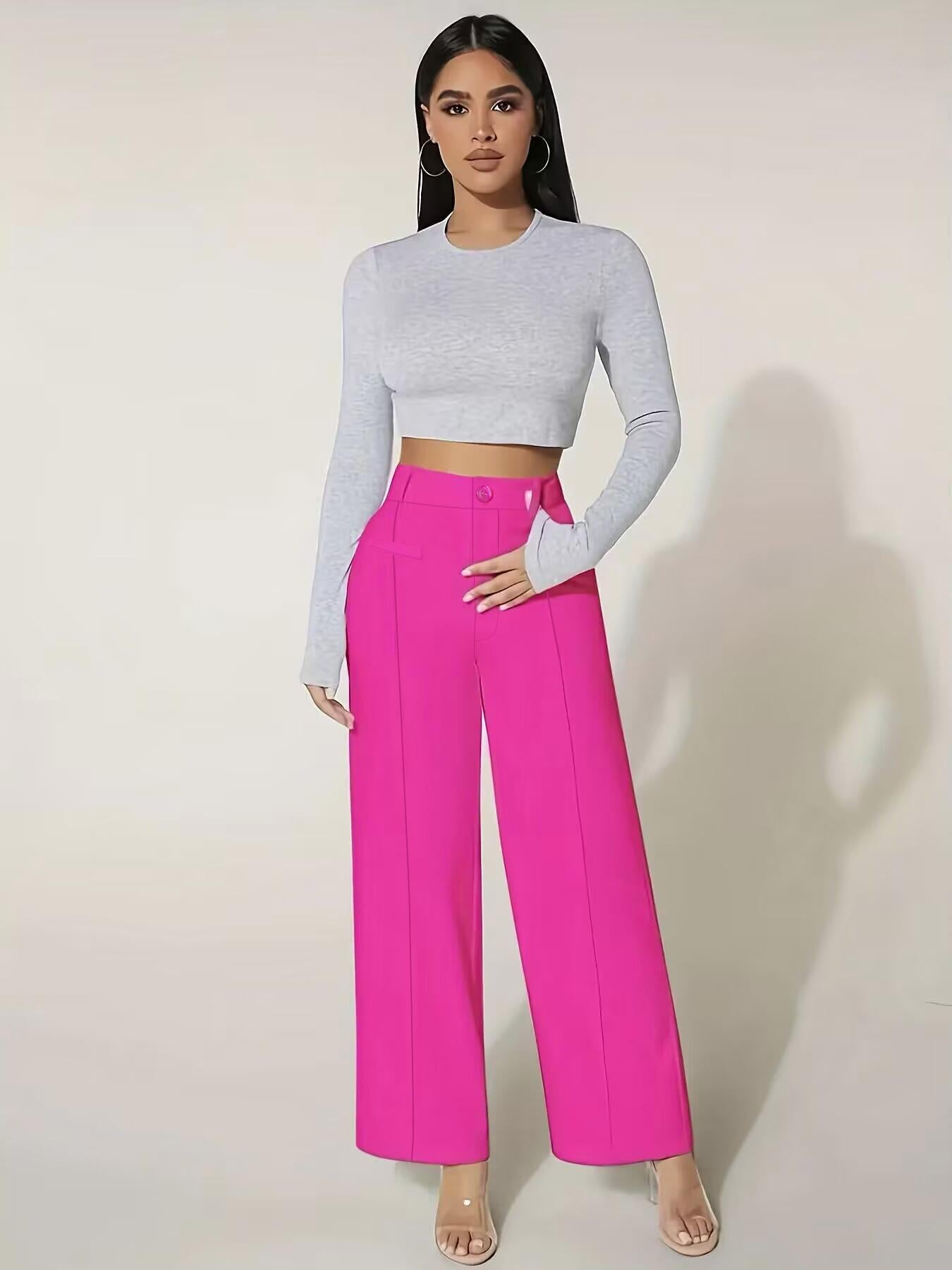 Pantalones casuales de cintura alta y pierna recta para mujer 