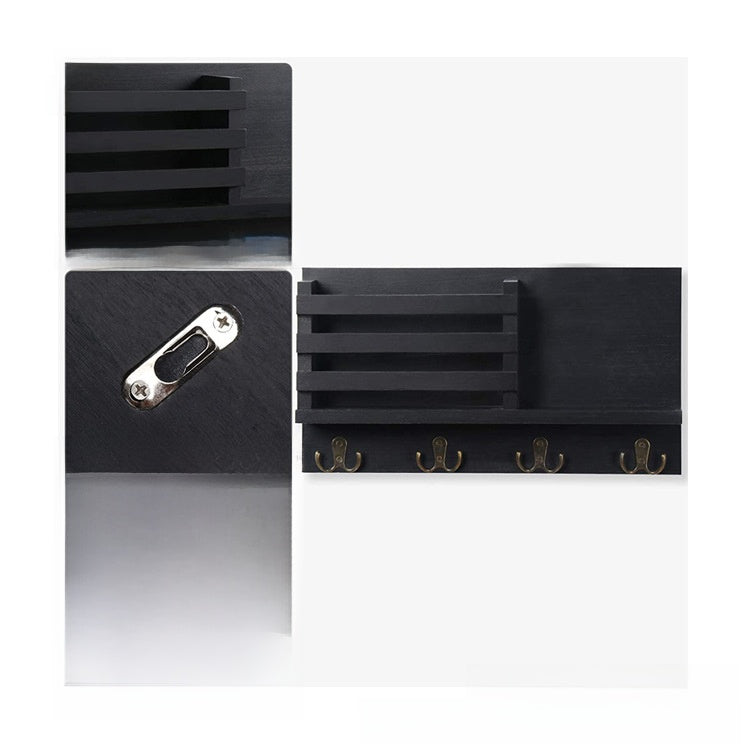 Wall-Mounted Wooden Mail and Key Storage Rack