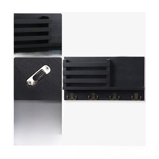 Wall-Mounted Wooden Mail and Key Storage Rack