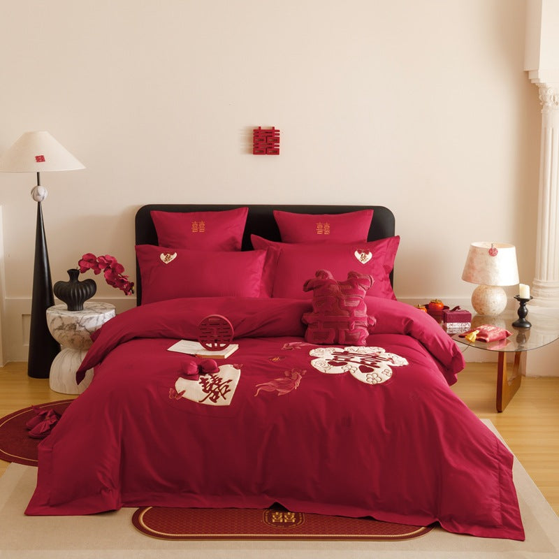 Wedding Cotton Bedding Set with Embroidery