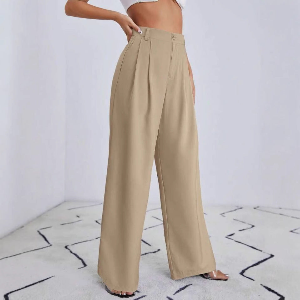 Pantalones de cintura alta y piernas holgadas de estilo europeo y americano para mujer 