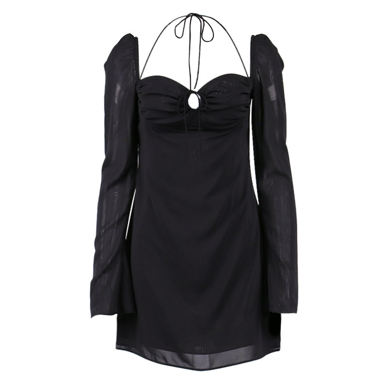 Square Collar Bell Sleeve Backless Dress
