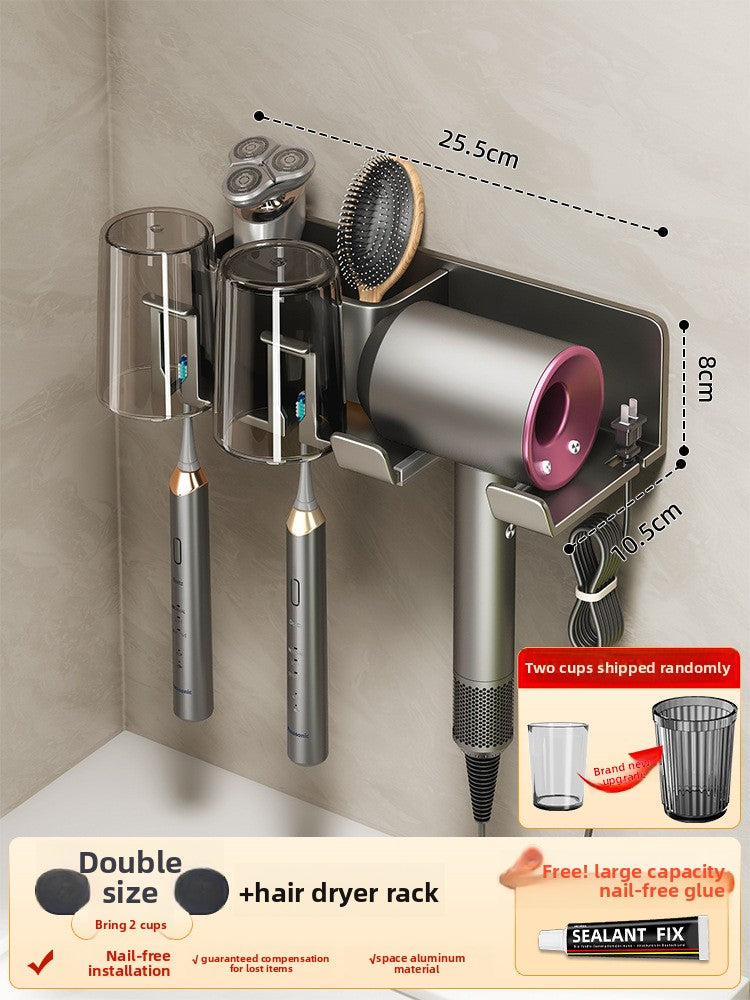Bathroom Wall Mount Toothbrush and Hair Dryer Holder