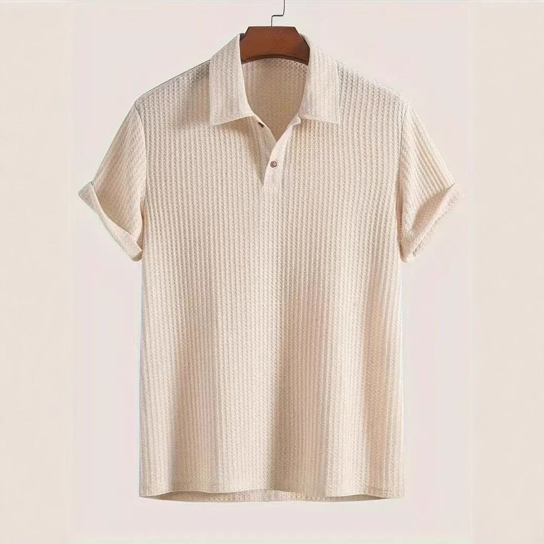 Men's top lapel diamond-patterned knitted polo cedar