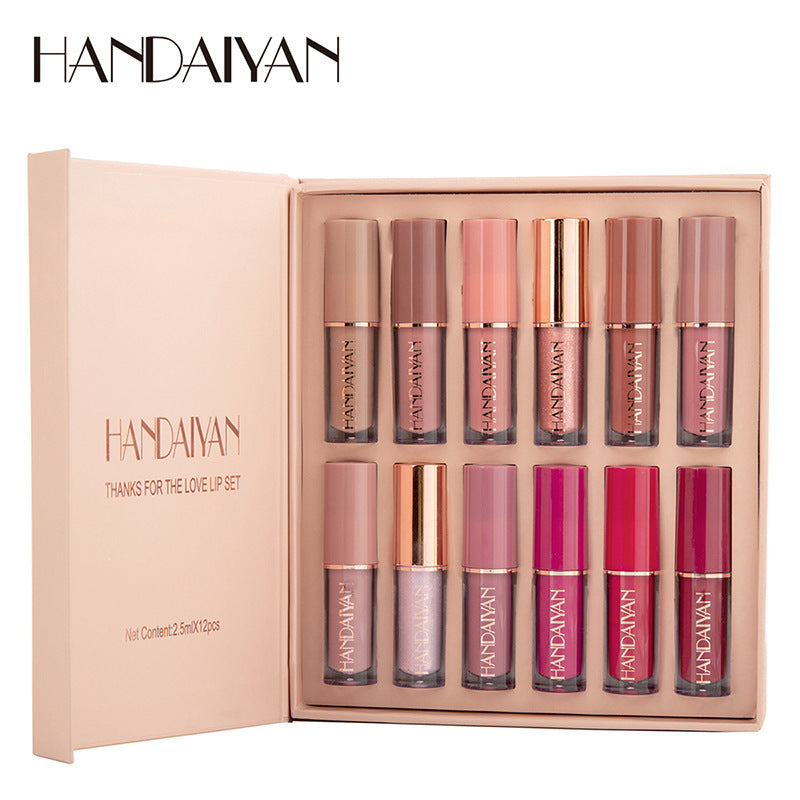12-Color Matte Pearlescent Lip Gloss Set
