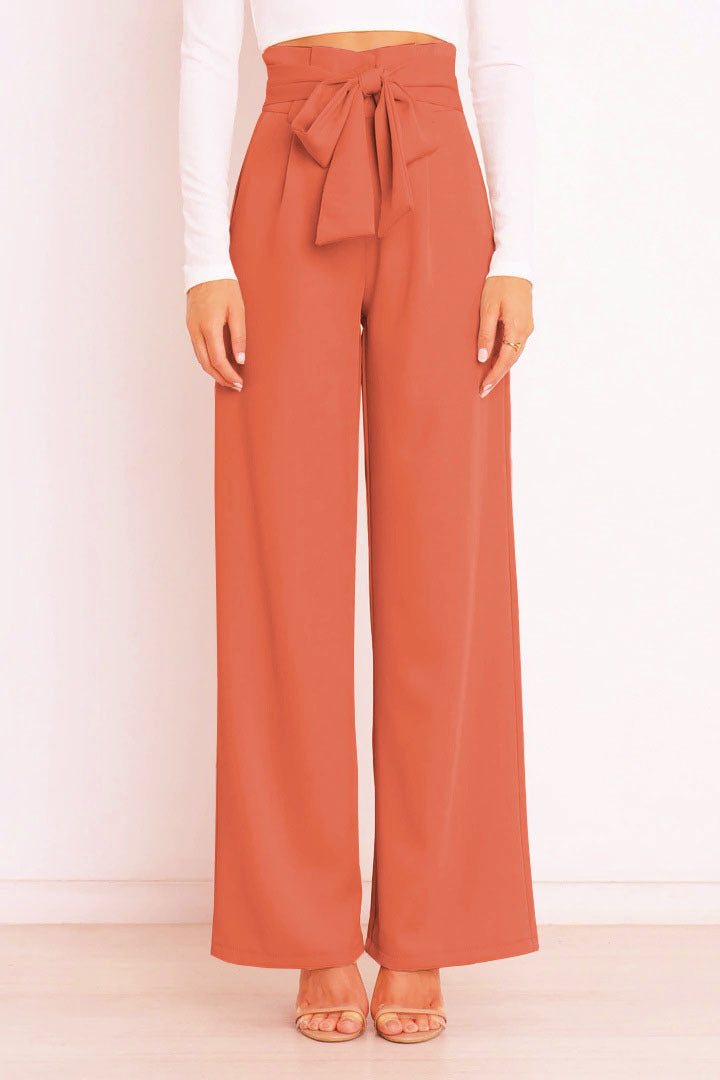 Wide-leg high-waisted lace-up dress pants woman
