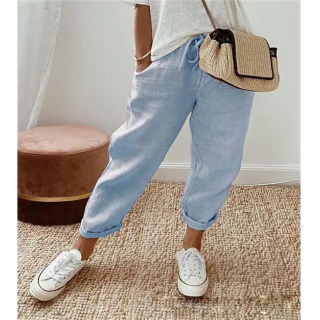 Pantalones casuales elásticos con bolsillos para mujer 