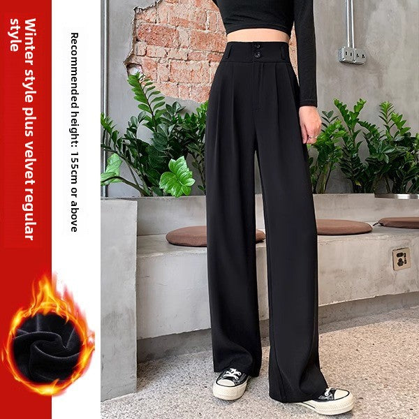 Women's slim wide-leg pants with high-waisted trousers