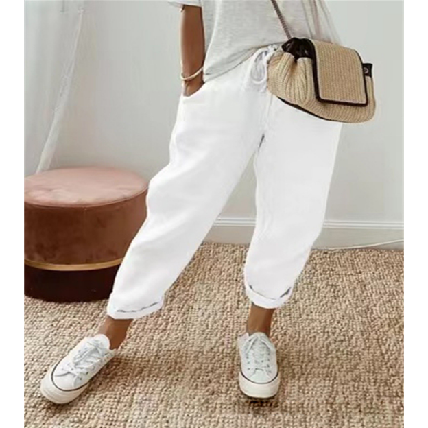 Pantalones casuales elásticos con bolsillos para mujer 