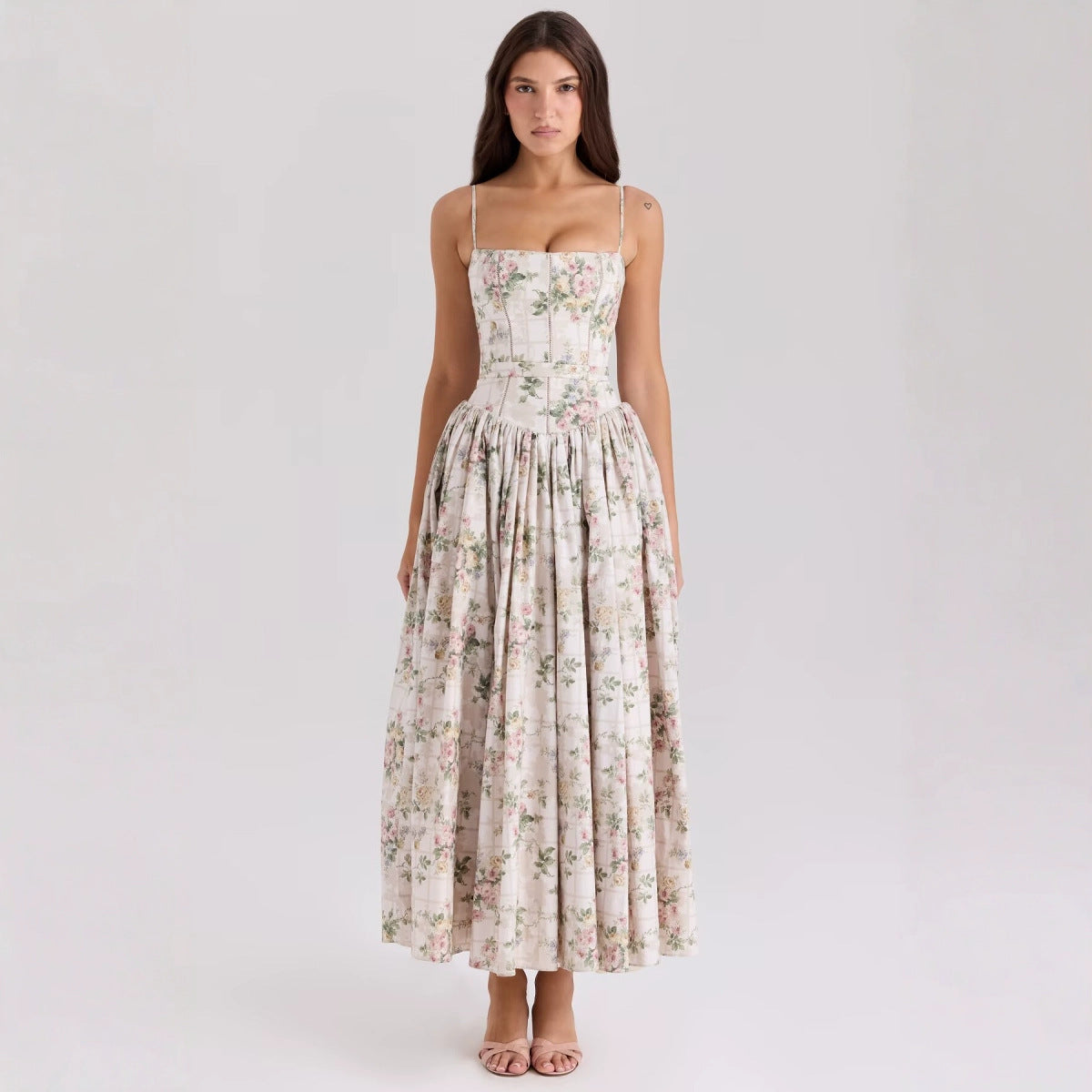 Floral Print Sleeveless Long Dress
