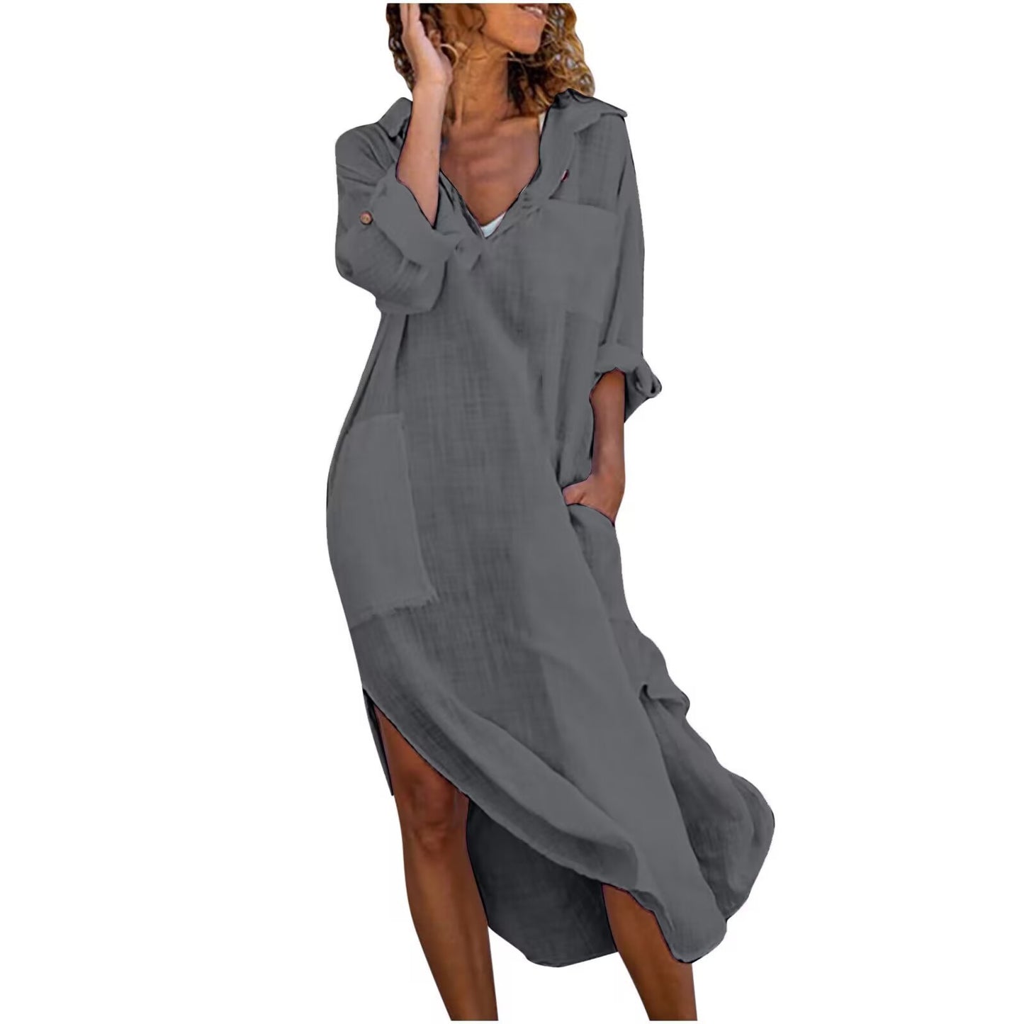 Casual Cotton Linen Shirt Dress for Women