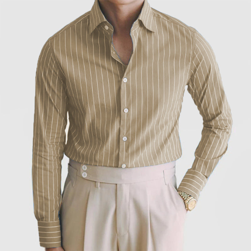 Mens Striped Long Cardigan with Lapel