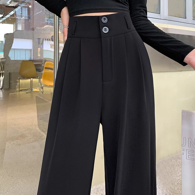 Women's slim wide-leg pants with high-waisted trousers
