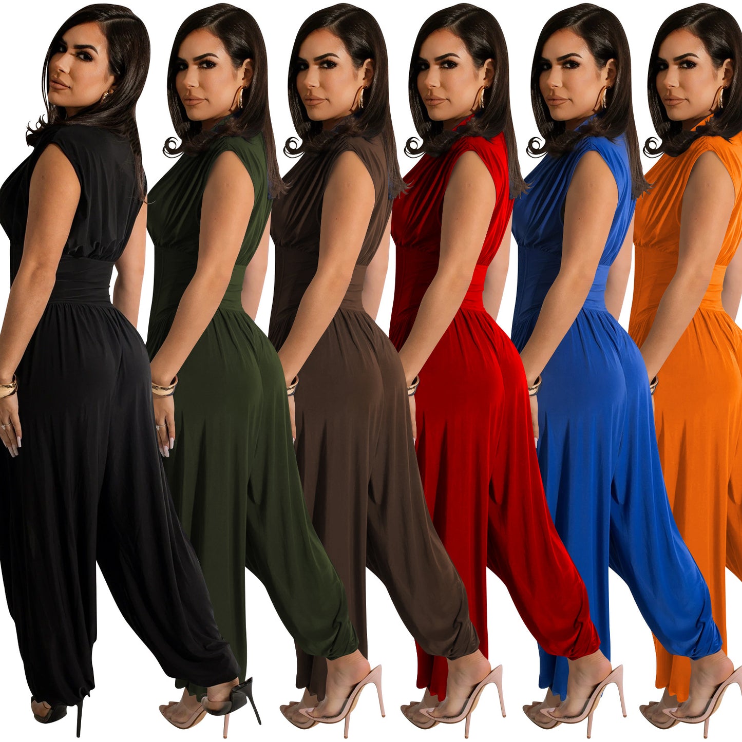 Sexy deep V sleeveless open-front pants