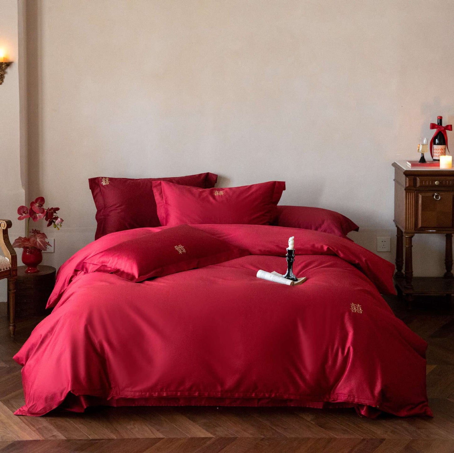 Wedding Cotton Bedding Set with Embroidery