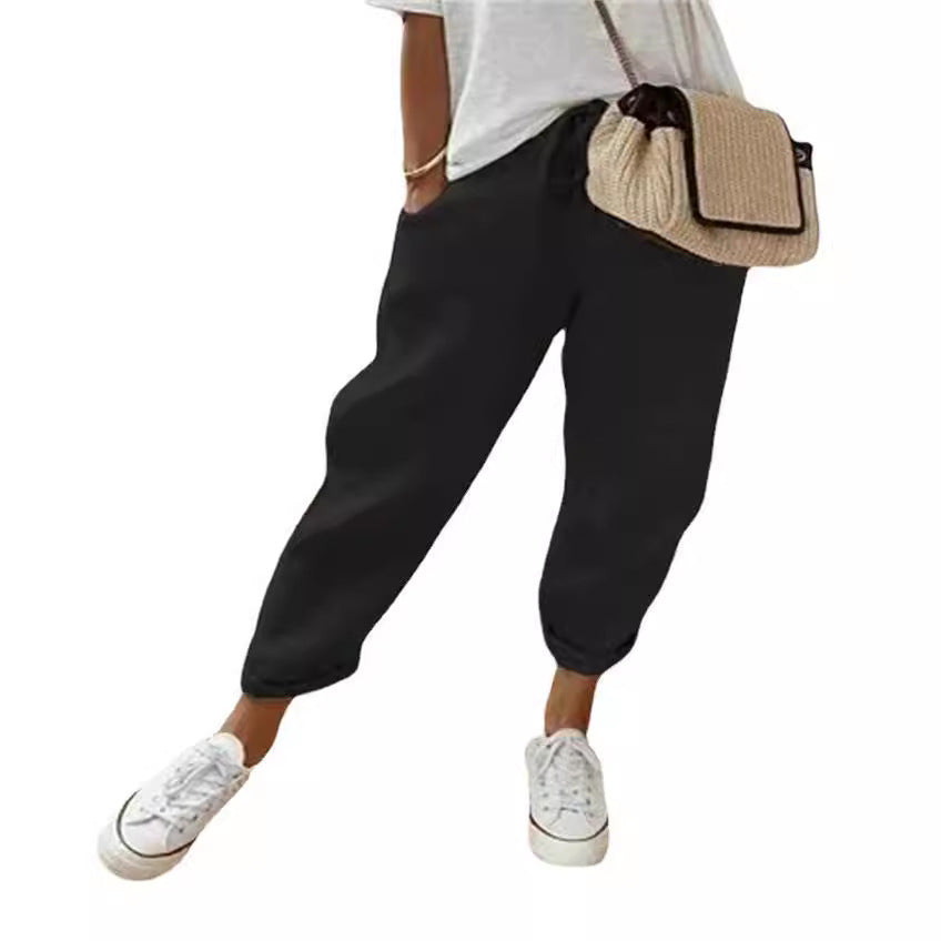 Pantalones casuales elásticos con bolsillos para mujer 