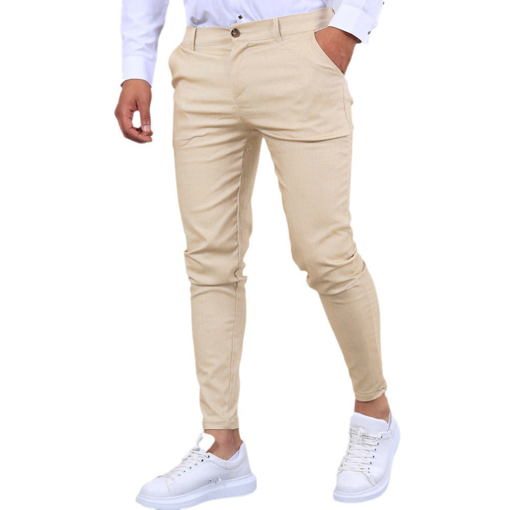 Men's Solid Color Texture Casual Foot Dress Pants