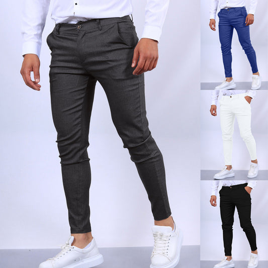 Men's Solid Color Texture Casual Foot Dress Pants