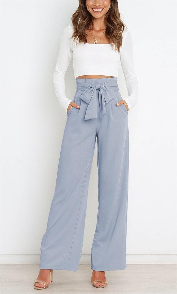 Wide-leg high-waisted lace-up dress pants woman
