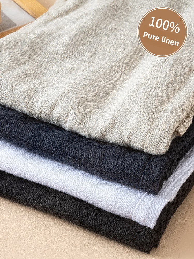 Linen Wide-Leg High-Waisted Pants